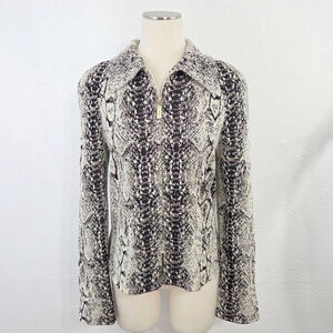 St John snake print full zip cardigan sweater black ivory luxury women's size 10